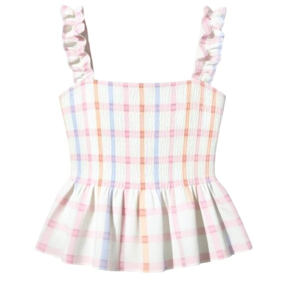 Blu Pepper Juniors Size M Multicolor Plaid Smocked Ruffle Strap Peplum Tank Top - Picture 4 of 9